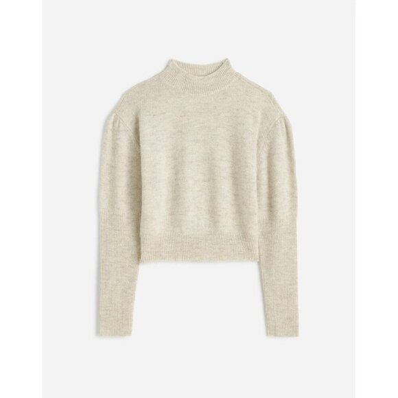 Madewell Alpaca-Blend Mockneck Puff Sleeve Sweater in hthr alabaster Cream Small - Picture 1 of 7